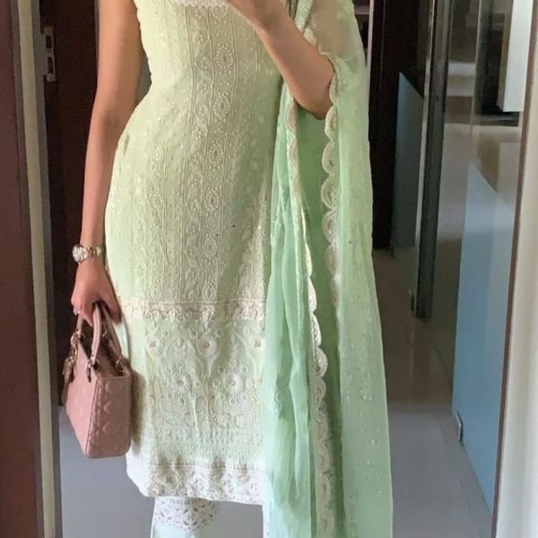 Punjabi suit for women chikankari suit Patiala salwar kameez pakistani dresses strappy kurta pant plus size suits