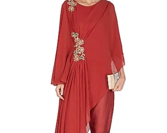 Indowestern outfit kaftan for women see through dress embroidered Kaftan Dress kurta with pant uneven flaired georgette kimono