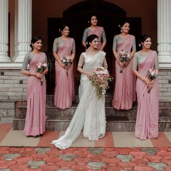 Bridesmaids Indian Saree saree with stitched blouse in usa Dresses for Wedding