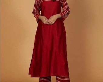 Seide Damen Anzug Set Salwar Kameez Hose Hose indische Outfit handgemachte pakistanische Kleider