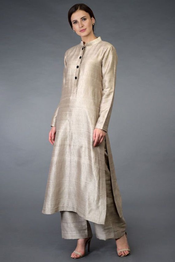 Off-white embroidered kurta with solid palazzo - set of two by mogomogo |  The Secret Label