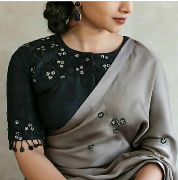 black saree with designer blouse