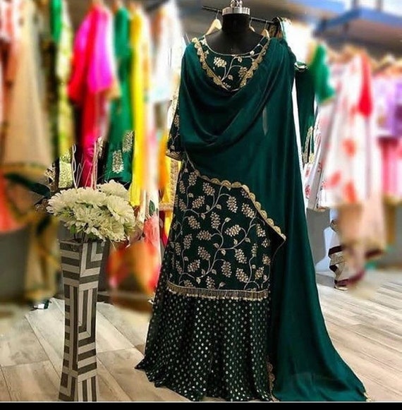 Stunning Dark Emerald Green and Red Punjabi Suit – Panache Haute Couture