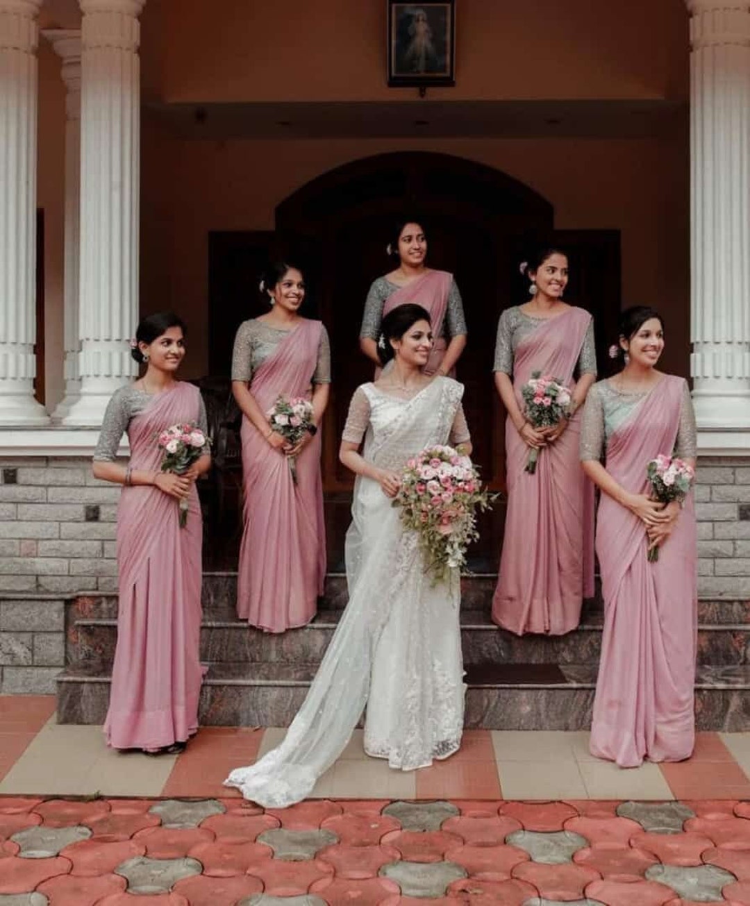 Bridesmaids Indian Saree Saree With Stitched Blouse in pic pic