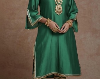 Hand Embroidered Chanderi Silk Suit: Indian Salwar Kameez, Plus Size