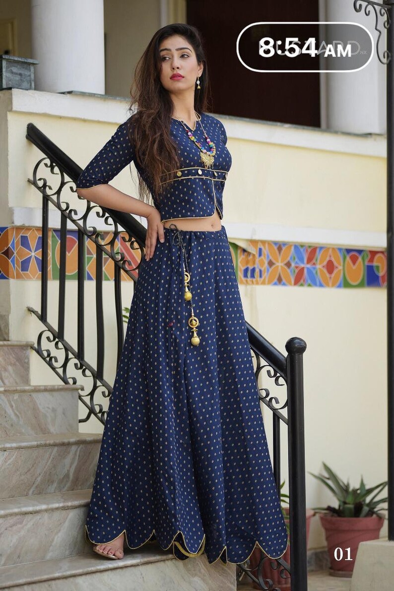Blue cotton dress skirt blouse haldi mehendi wear indian