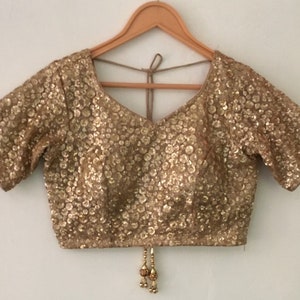 Gold sequin blouse for saree lehenga women wear mix n match custom stitched blouses