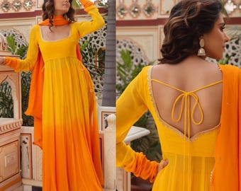 Yellow Punjabi suit Anarkali Women ready to wear Kurta shalwar set