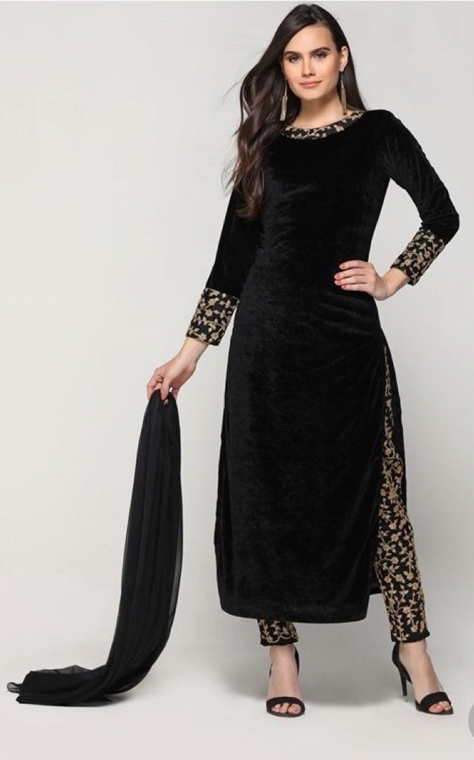 Black velvet salwar kameez custom made readymade dress Etsy
