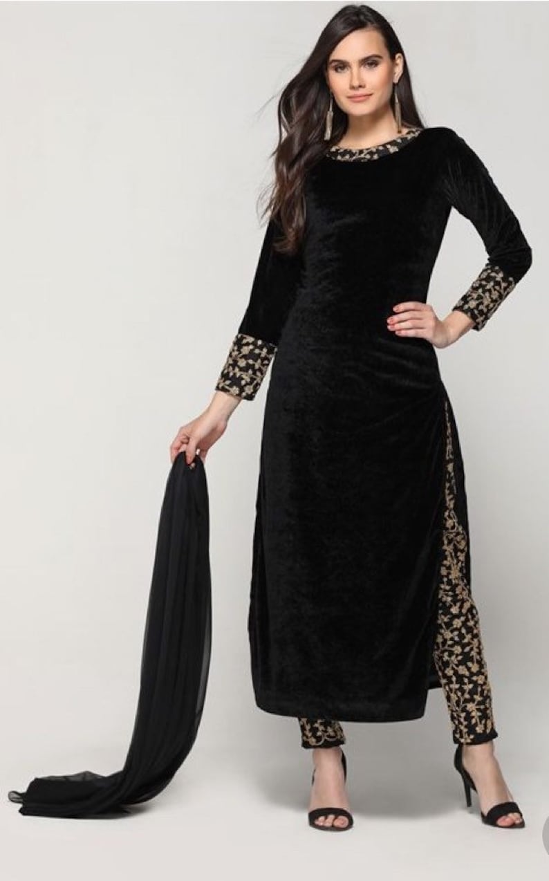 Black Velvet Salwar Kameez Custom Made Readymade Dress Etsy