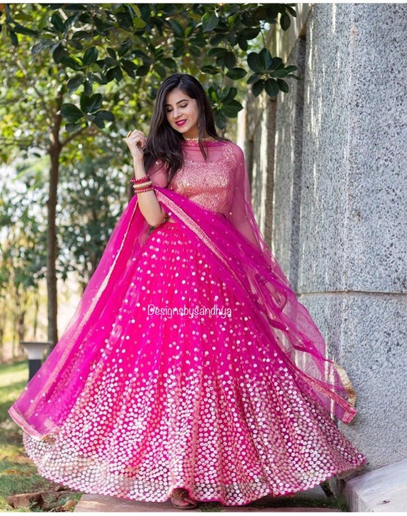 Net With Sequins Work Wedding Reception Pink Lehenga Choli Etsy