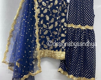 Terno Sharara pronto para uso, Salwar Kameez, ternos Punjabi