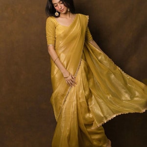 Organza tissue Sarees for women with blouse
