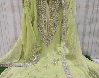 Plazzo Salwar Kameez Pakistani Suits Chiffon Gota Patti Suit Heavy
