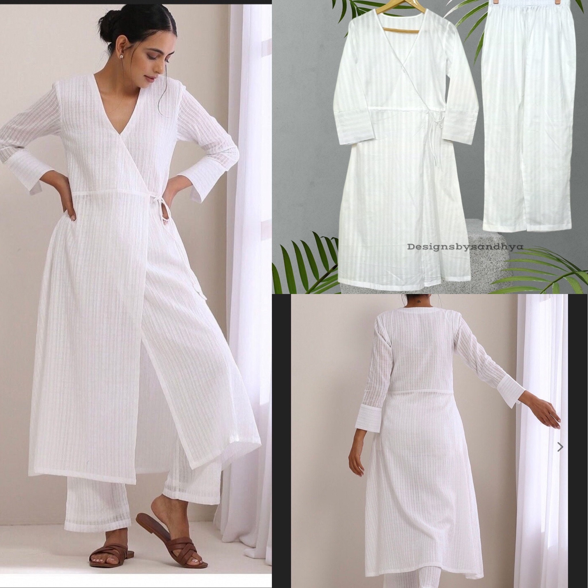 Conjunto de túnica de lino y algodón, pantalón Kurta para ropa de estar por casa para mujer, conjunto cruzado, pantalón Palazzo, top Kurti holgado