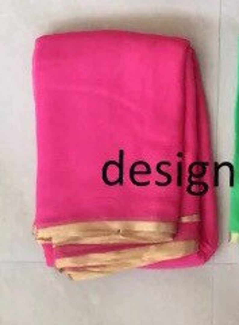 Pink chiffon saree with golden border & silk blouse custom made to order womens wedding party wear sari plain sarees image 2