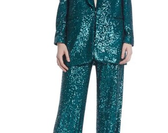 Verschönerte Sequin Blazer formale Jacke Mantel-Hose-Set für Frauen-Hosen-Combo-Party-Hochzeit tragen Umhang