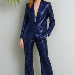 Sequin jacket formal Blazer pantsuit women party wedding wear coat matching set ladies
