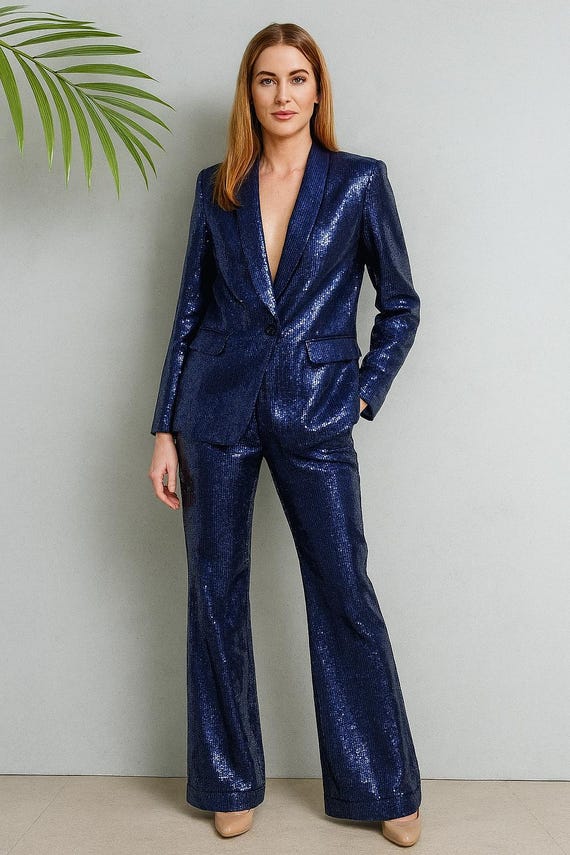 Sequin Jacket Formal Blazer Pantsuit Women Party Wedding Wear Coat Matching  Set Ladies - Etsy Finland