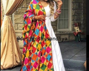 Punjabi suit, Anarkali dress with fulkari dupatta suit Indian womens wear Pakistani dresses