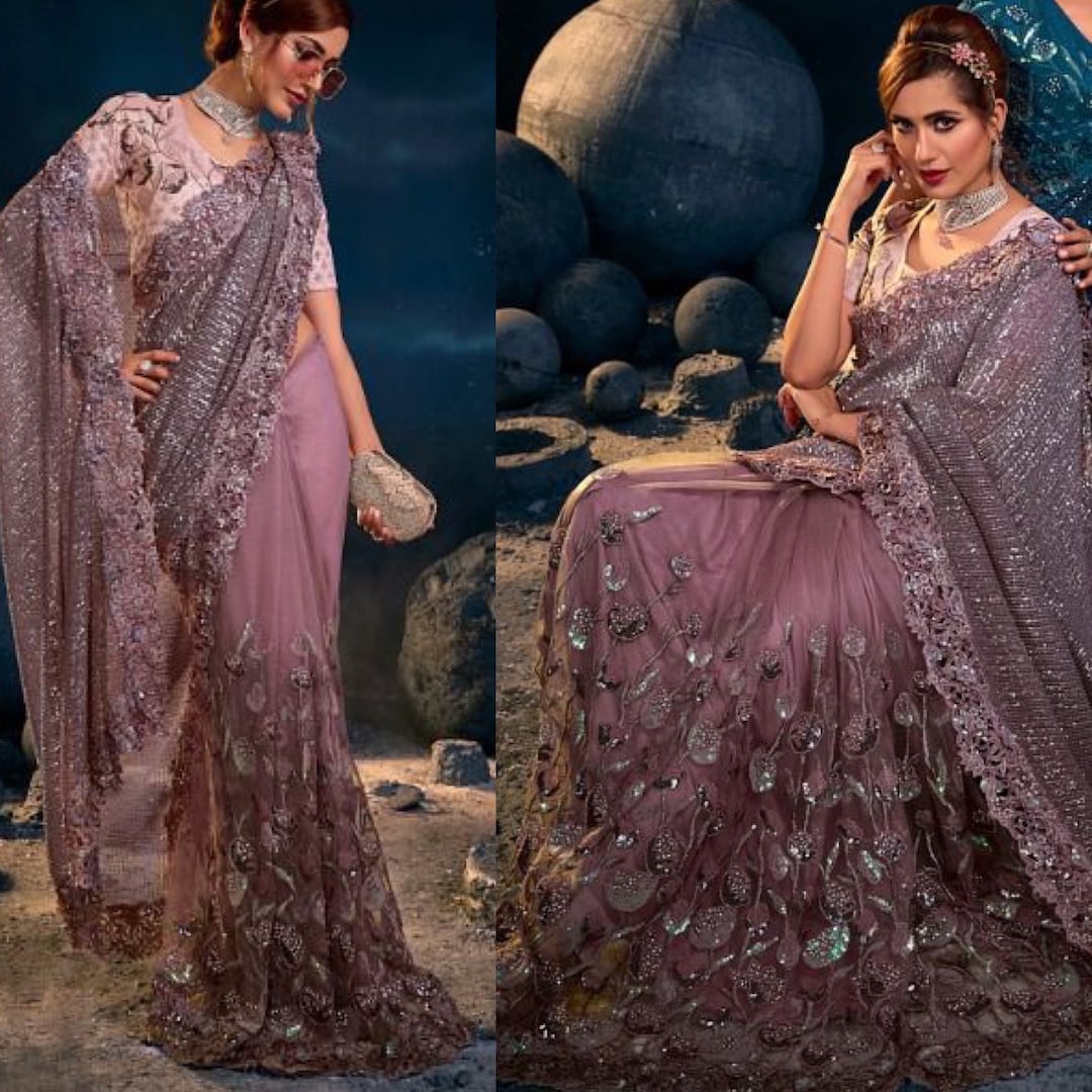 Designer Style Mulberry Embroidered Wedding Saree main image 1