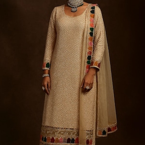 Handmade Georgette Salwar Kameez: Embroidered Indian Dress with Organza Dupatta