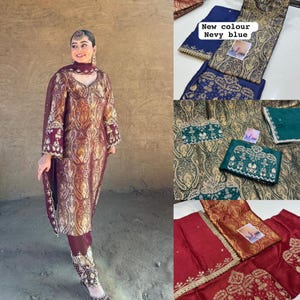 Wedding Punjabi Suit Brocade silk kurta Salwar Suit women wear indian outfit