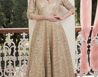 Golden Anarkali gown plus size suits Pakistani outfits designer kurti wedding wear Indian women dresses