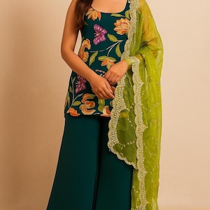 Floral Georgette Kurta Palazzo Set: Indian Wedding Guest Outfit