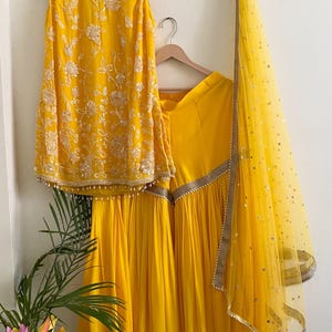 Yellow customised Sharara Set Haldi Mehendi Outfit Indian Wedding Guest Dress Festive Ethnic Wear Plus Size