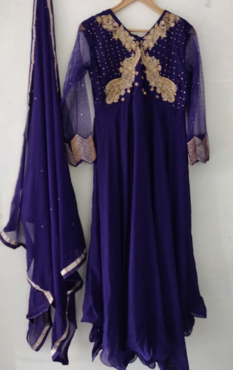 Purple Georgette Anarkali Salwar Kameez Readymade Shalwar | Etsy