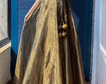 Golden tissue skirt lehnga skirts only handmade wedding guest skirt exclusive ghagra lehnga lower Bottoms