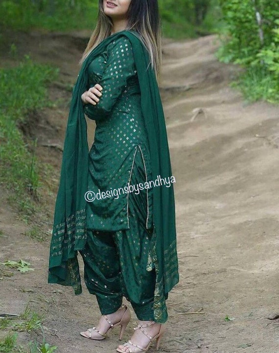 Green Color Dhoti Style Punjabi Salwar Suit