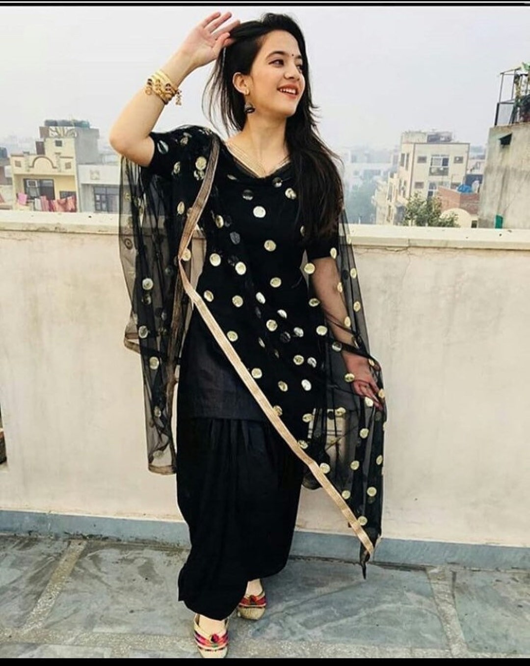 Black Punjabi Salwar Kameez Readymade Custom Stitched Dress picture