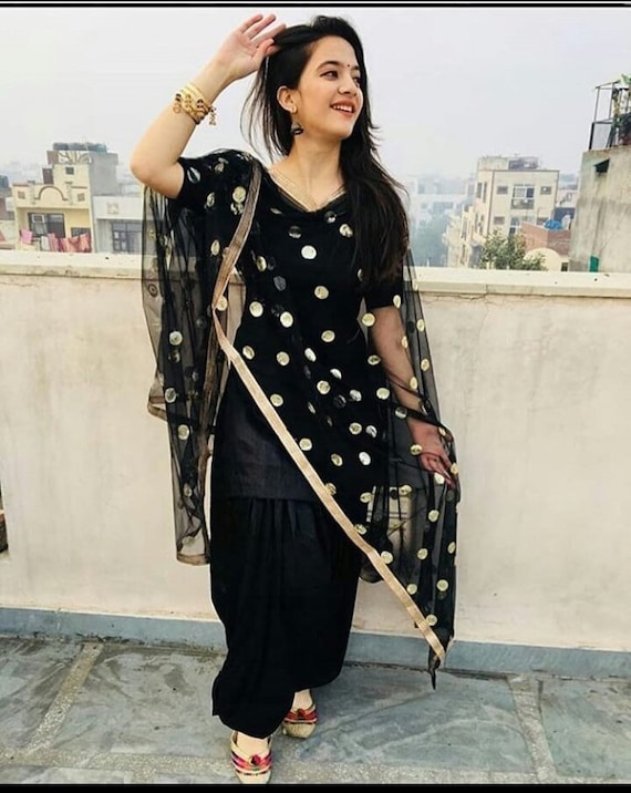 Black Silk Punjabi Salwar Kameez 