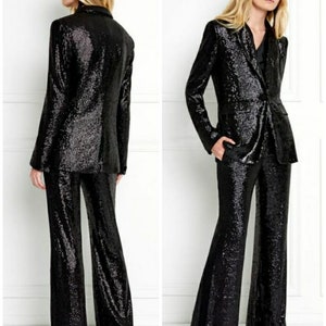 Black Sequin Blazer suit formal pantsuit for women Jacket trouser combo party wedding wear coat