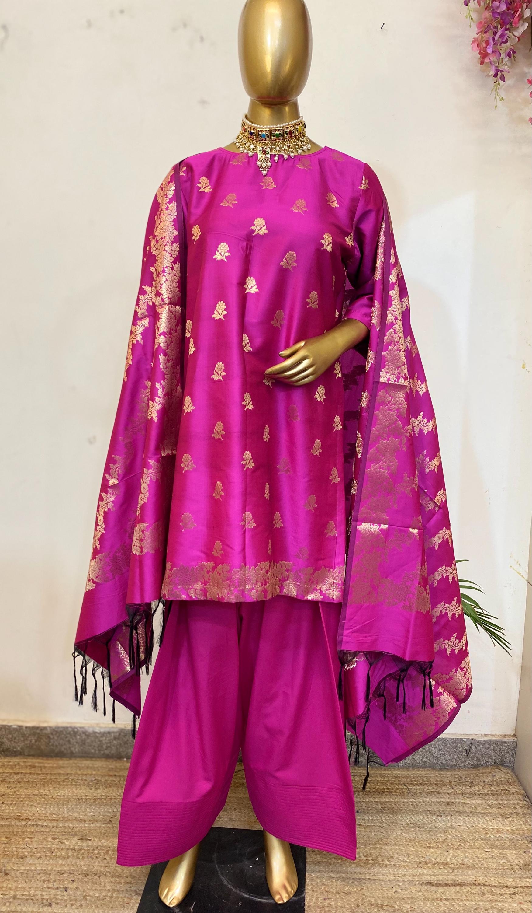 Farshi shalwar Banarasi silk women salwar suits wedding guest outfit