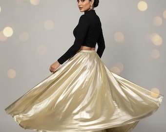 Golden Metallic Skirt: Long Formal Indian Lehenga