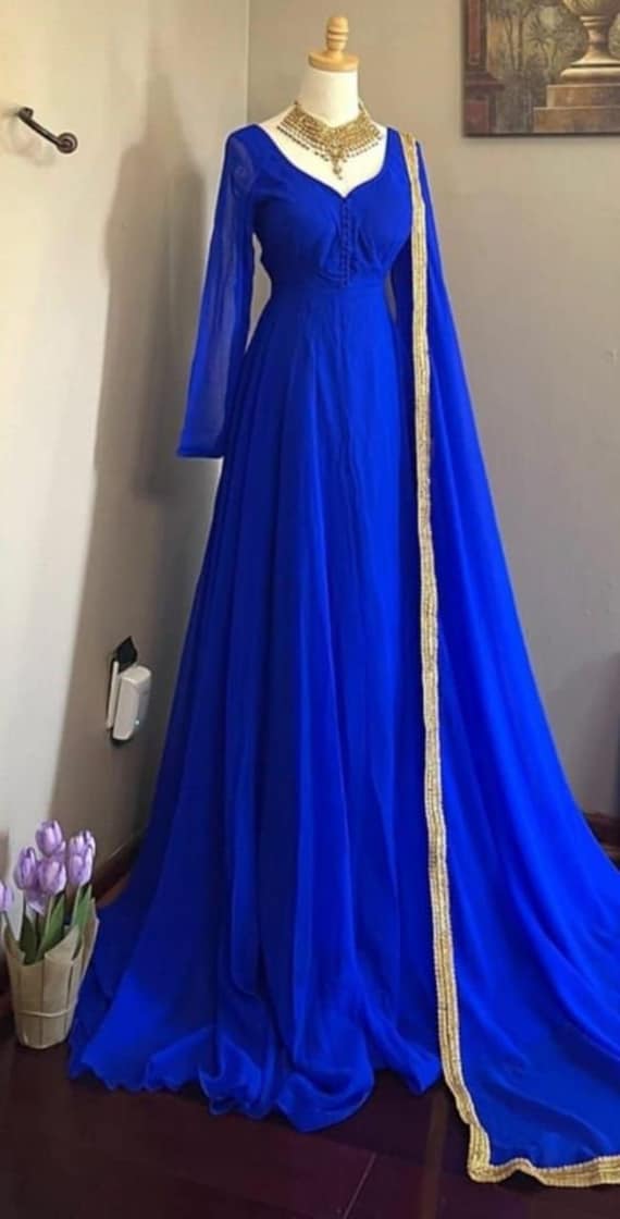 Fairy-Tale Royal Blue Beaded Off-the-Shoulder A-Line Prom Dress –  Dreamdressy