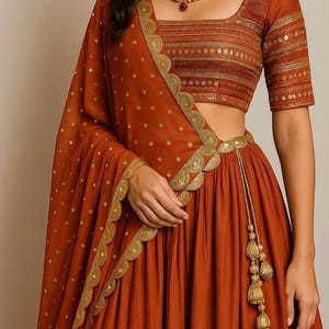 Rust Orange Embroidered Lehenga Choli: Indian Wedding Guest Outfit - Etsy