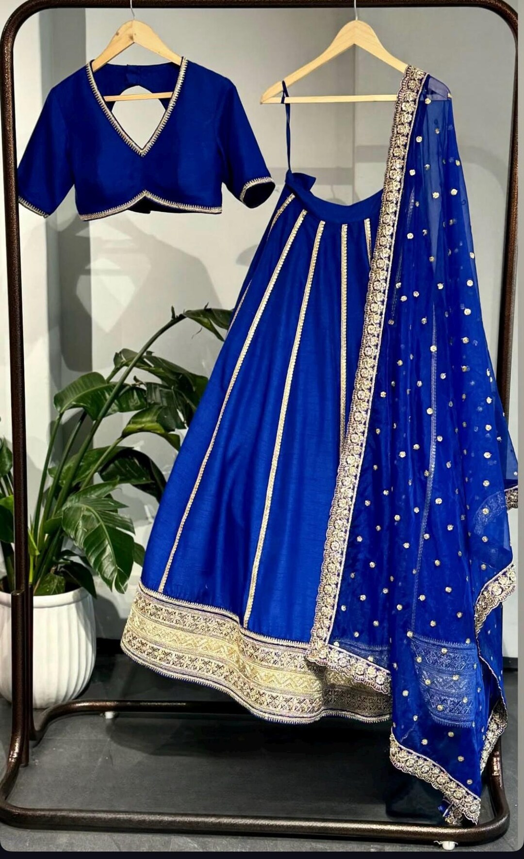 Red Blue Pure Chiffon  Floral Print Lehenga Choli