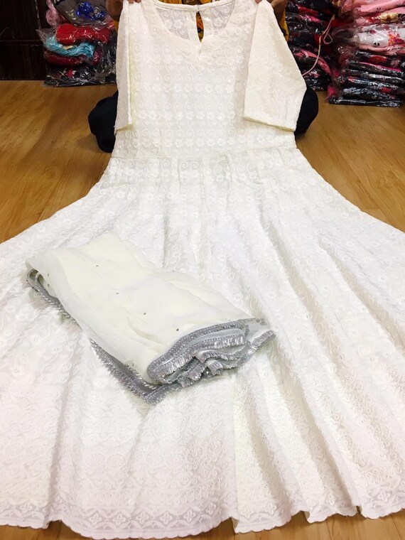 White net hot sale frock suit design