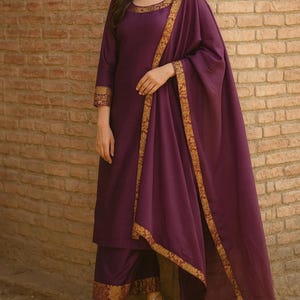 Purple Silk Punjabi Suit Set: Indian Wedding Guest Outfit