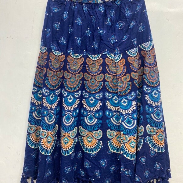 Boho Indian Ethnic Print Mandala Peacock Seven Yard Full Circle Pure Cotton Long maxi skirt