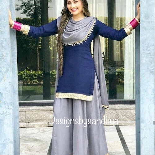 Blue Silk Kameez Short Length Custom Made Dress Punjabi Suit - Etsy