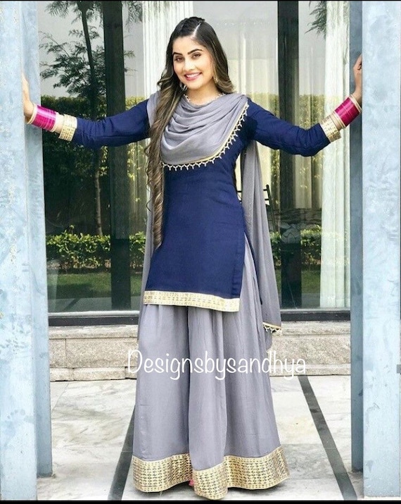 Blue Punjabi suit Palazzo wedding dress kurta Salwar kameez suit for women  simple bridesmaid dresses