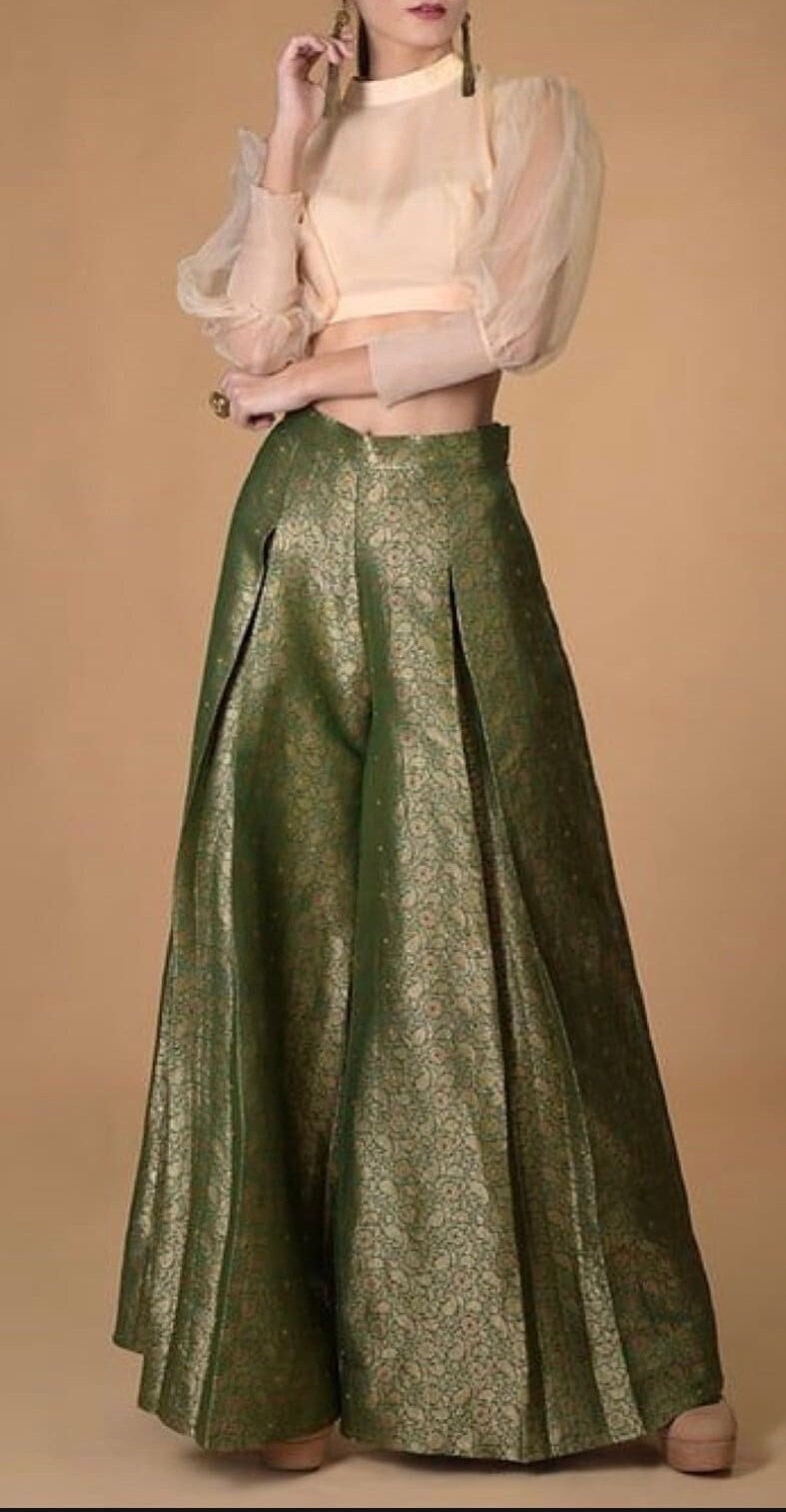 Handmade Brocade Wide Leg Palazzo Pants: Custom Wedding Wear