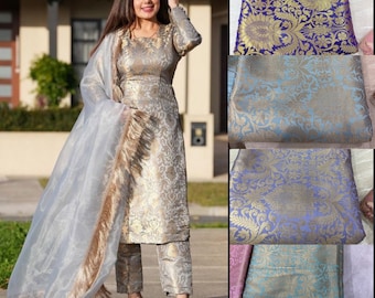 Costume Salwar en soie Banarasi fait main : ensemble pantalon Zari Kurti