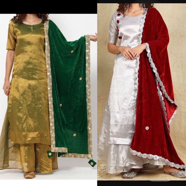 Tissue kurti with palazzo velvet Dupatta pakistani suits