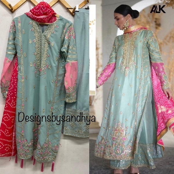 Indian outfit Punjabi suit for party Salwar kameez bandhani Dupatta Pakistani dress Readymade custom stitched plus size pant shalwar suit